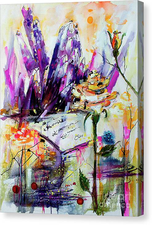 Abstract Canvas Print featuring the painting Yellow Rose for Friendship Travel Log 07 by Ginette Callaway