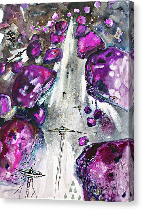 Amethysts Canvas Print featuring the painting Sea of Amethysts Travel Log 06 by Ginette Callaway