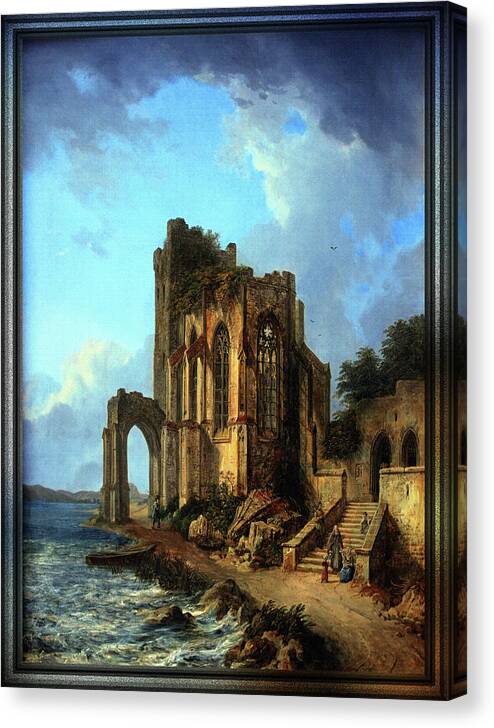 Church Ruins By The Sea Canvas Print featuring the painting Church Ruins By The Sea by Domenico Quaglio the Younger by Xzendor7