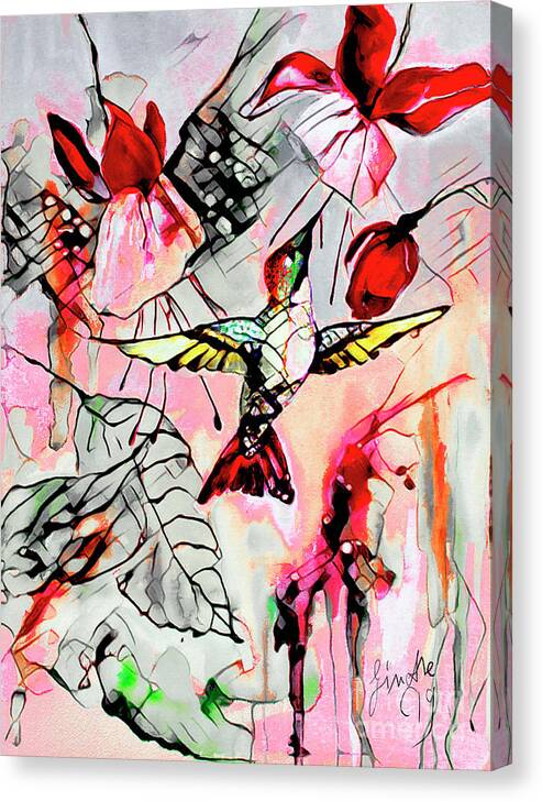 Hummingbirds Canvas Print featuring the mixed media Hummingbird Abstract Modern Bird Art by Ginette Callaway