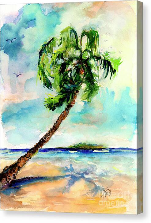 Palm Trees Canvas Print featuring the painting Palm Tree and Beach Watercolor by Ginette Callaway