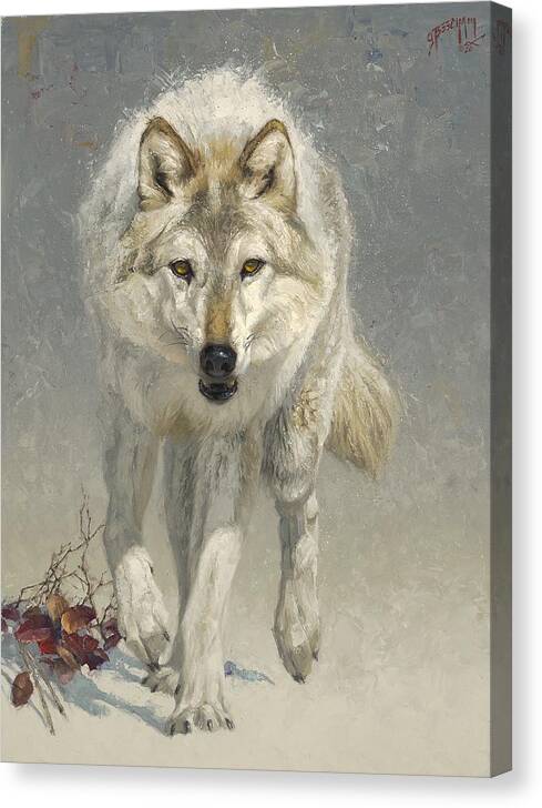 Wolf Canvas Print featuring the painting A Few Red Leaves by Greg Beecham