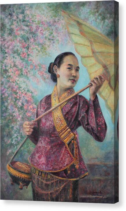 Laos Canvas Print featuring the painting A Blissful Day by Sompaseuth Chounlamany