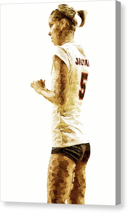 Volleyball Canvas Print featuring the photograph IUPUI Volleyball Athlete Dana Gardner Digitally Painted by David Haskett II