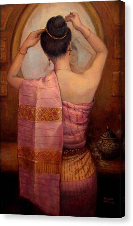 Lao Lady Canvas Print featuring the painting Hairpin #1 by Sompaseuth Chounlamany