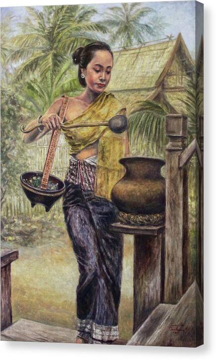 Luang Prabang Canvas Print featuring the painting Another Hot Day by Sompaseuth Chounlamany