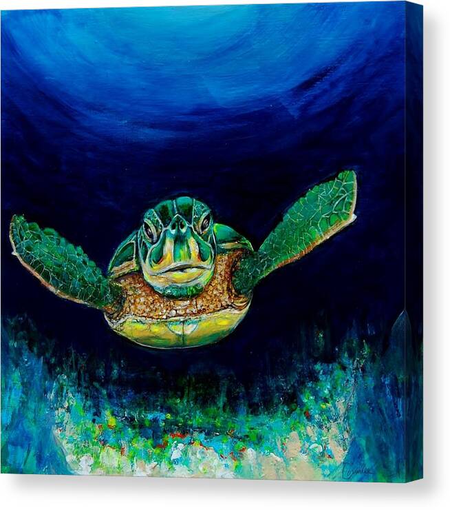 Sea Turtle Canvas Print featuring the painting Sea Turtle by Jean Cormier