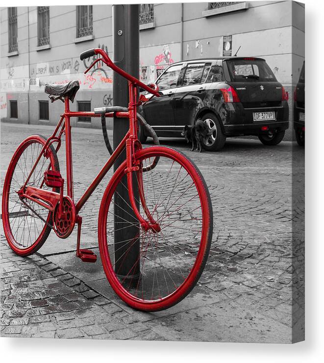 B&w/color Canvas Print featuring the photograph Paint The Town Red by Sonny Marcyan