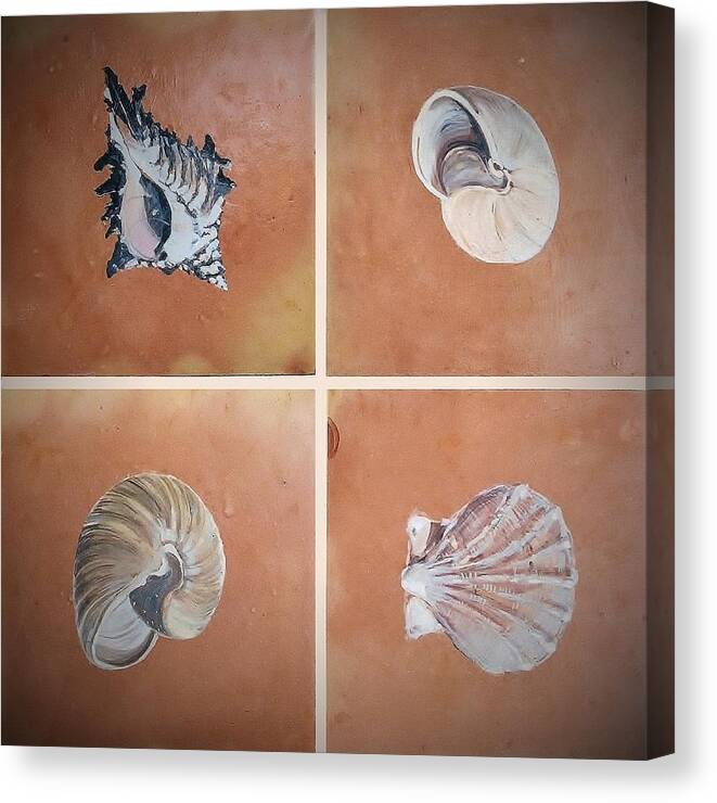 Sea Shells On Hand Made Terracotta Ceramic Tile Canvas Print featuring the ceramic art Sea Shells by Andrew Drozdowicz