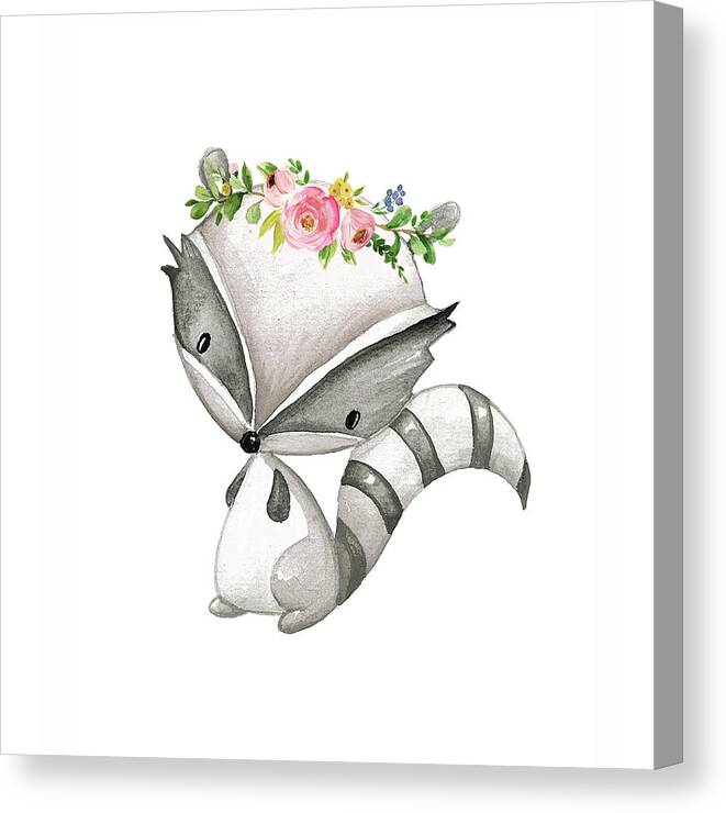 Custom Order Canvas Print featuring the digital art Boho Raccoon - Custom Order by Pink Forest Cafe