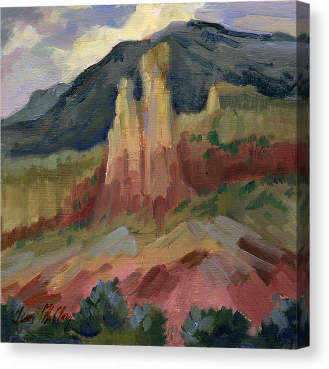 Cliffs Canvas Print featuring the painting Cliff Chimneys at Georgia O'Keeffe's Ghost Ranch by Diane McClary