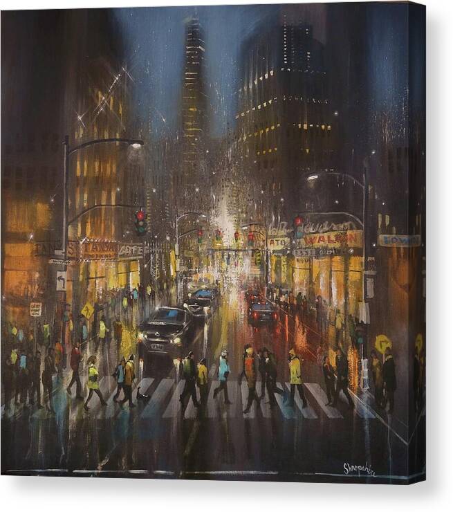 City Rain Canvas Print featuring the painting Crosswalk by Tom Shropshire