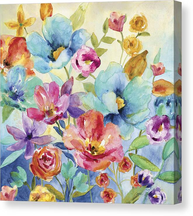 Watercolor Flowers Canvas Print featuring the painting Garden Potpouri 2 by Carol Robinson