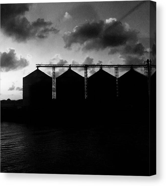 Black And White Canvas Print featuring the photograph Grain Elevators In Texas by Adam Graser
