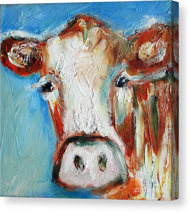 Cow Canvas Print featuring the painting Irish cow art and paintings and prints by Mary Cahalan Lee - aka PIXI