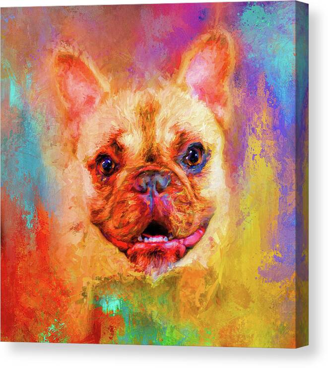 Jai Johnson Canvas Print featuring the mixed media Jazzy French Bulldog Colorful Dog Art by Jai Johnson by Jai Johnson