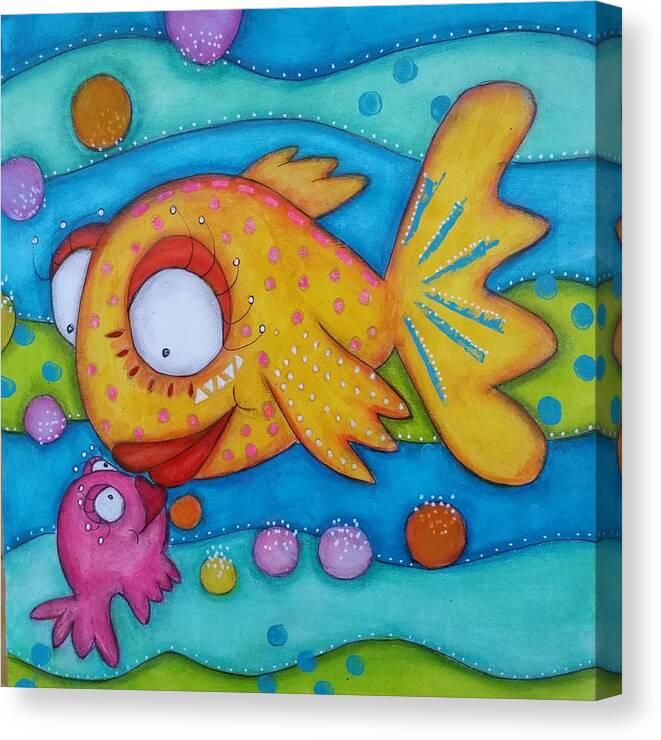 Fish Canvas Print featuring the mixed media Love is in the sea by Barbara Orenya
