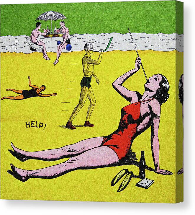 Figure Canvas Print featuring the painting Smoking And Eating Underwater by Steve Fields