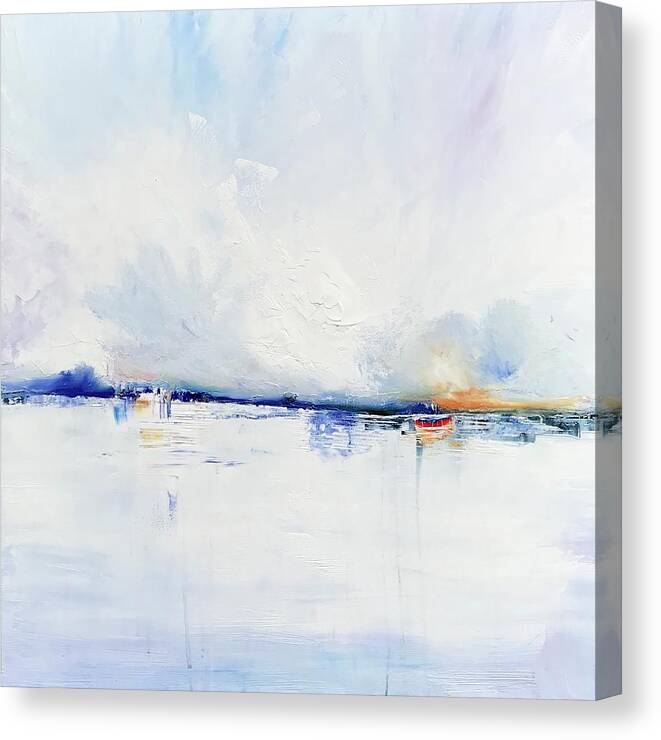 White Abstract Landscape Sea Water Canvas Print featuring the painting Stillness series by Julia S Powell