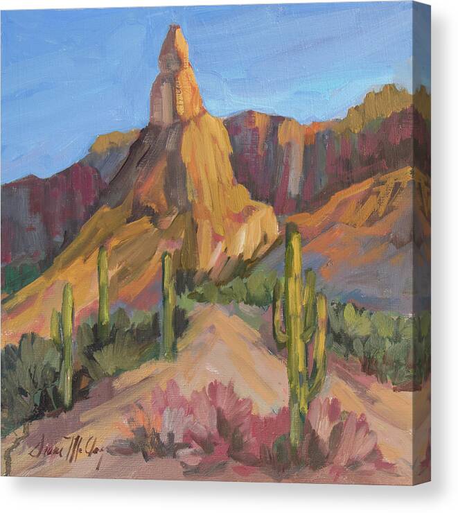 Arizona Canvas Print featuring the painting The Pinnacle at Goldfield Mountains by Diane McClary