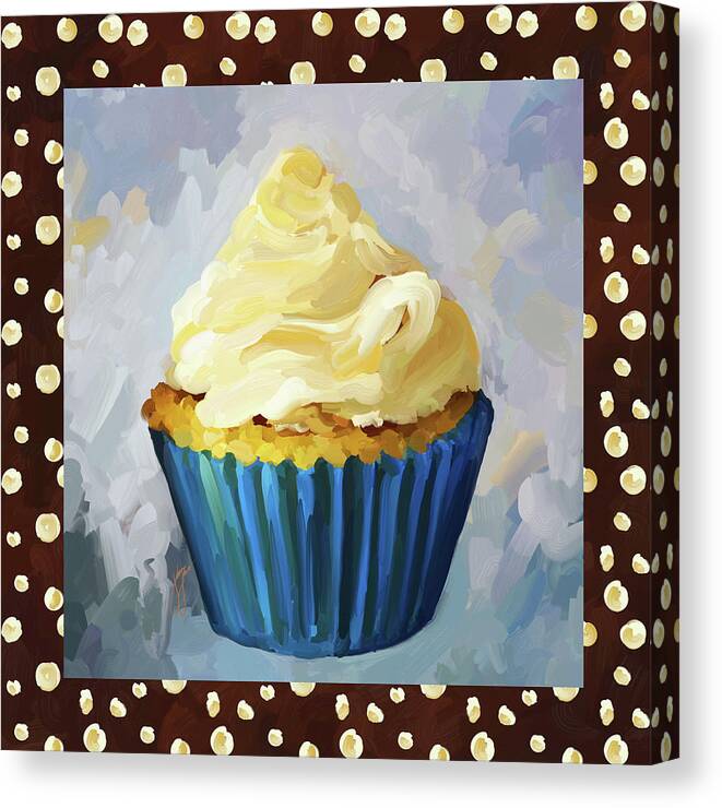 Vanilla Canvas Print featuring the painting Vanilla Cupcake With Border by Jai Johnson