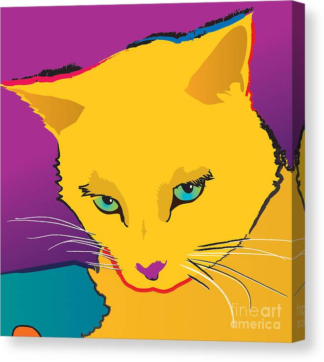  Canvas Print featuring the painting Yellow Cat Square by Robyn Saunders