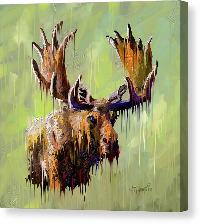 Mammal Canvas Print featuring the painting Dripping Moose by Anthony Mwangi