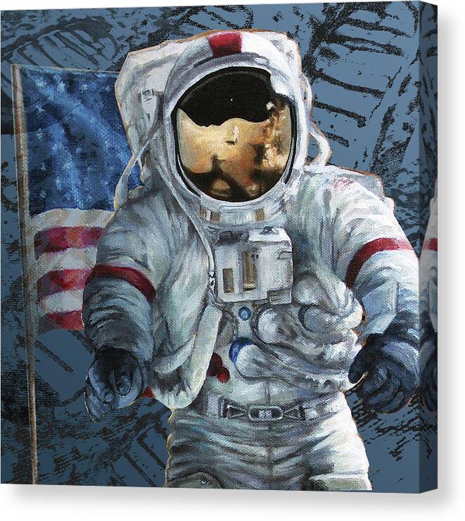 Astronauts Canvas Print featuring the mixed media Moonwalker by Lucy West
