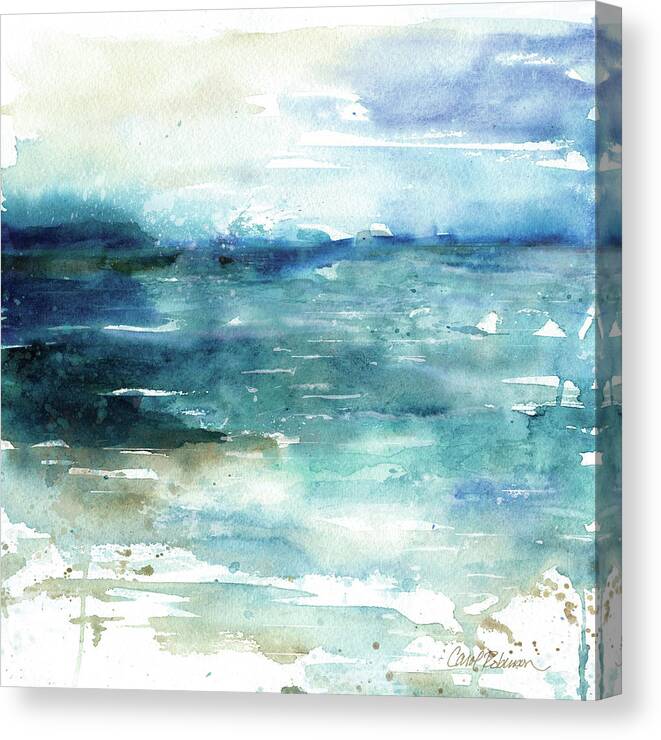 Ocean Sea Seascape Watercolor Teal Blues Canvas Print featuring the painting Ocean Break 1 by Carol Robinson