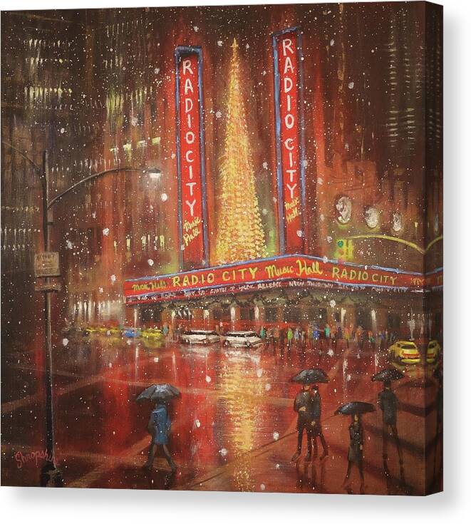 Radio City Music Hall Canvas Print featuring the painting Radio City NYC by Tom Shropshire