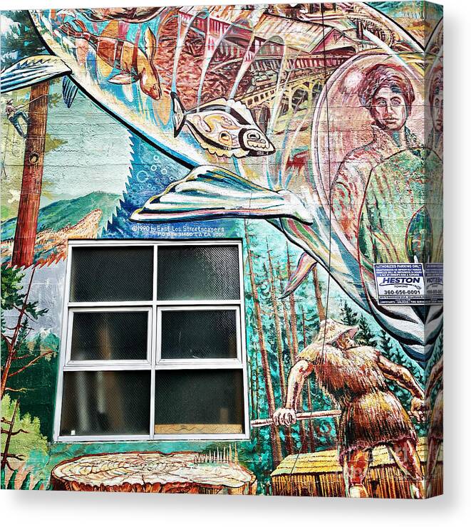Bellingham Canvas Print featuring the photograph Bellingham window in mural. by Suzanne Lorenz
