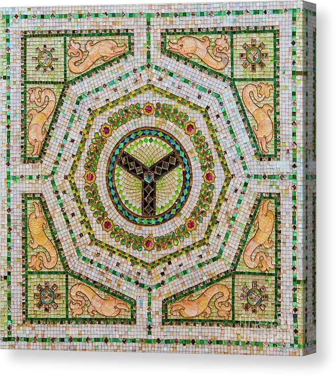 Art Canvas Print featuring the photograph Chicago Cultural Center Ceiling with Y Symbol in Mosaic by David Levin