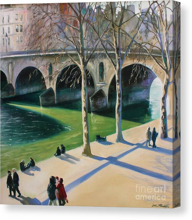 Lin Petershagen Canvas Print featuring the painting La Seine a Paris by Lin Petershagen