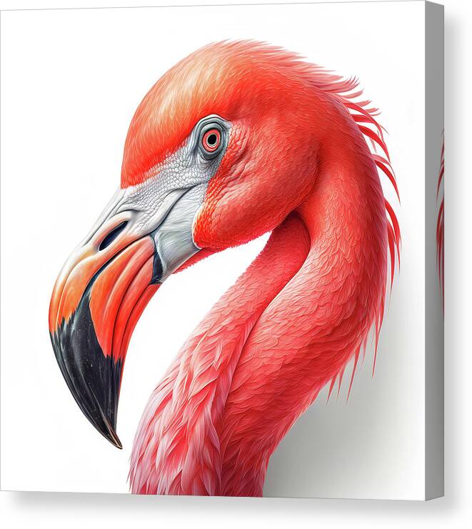 Wildlife Canvas Print featuring the digital art Pink Flamingo Caricature Portrait by Jim Vallee