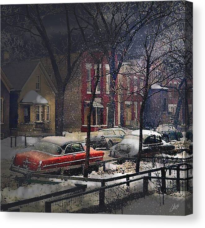 Chicago Canvas Print featuring the digital art Soft Snow in Wicker Park - Chicago 1960 by Glenn Galen