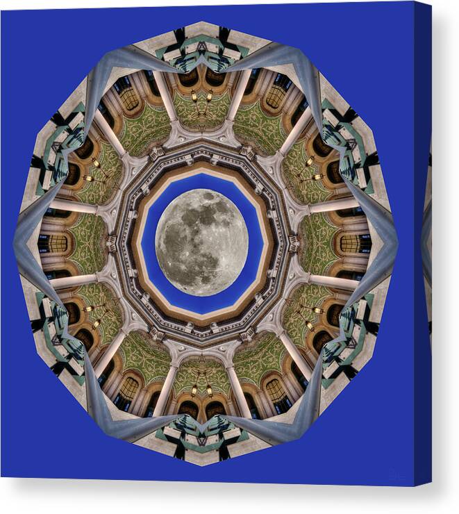Uw Madison Canvas Print featuring the photograph UW Madison Union Mandala Kaleidoscope view with full moon by Peter Herman
