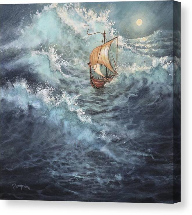 Vikings Canvas Print featuring the painting Viking Longship by Tom Shropshire
