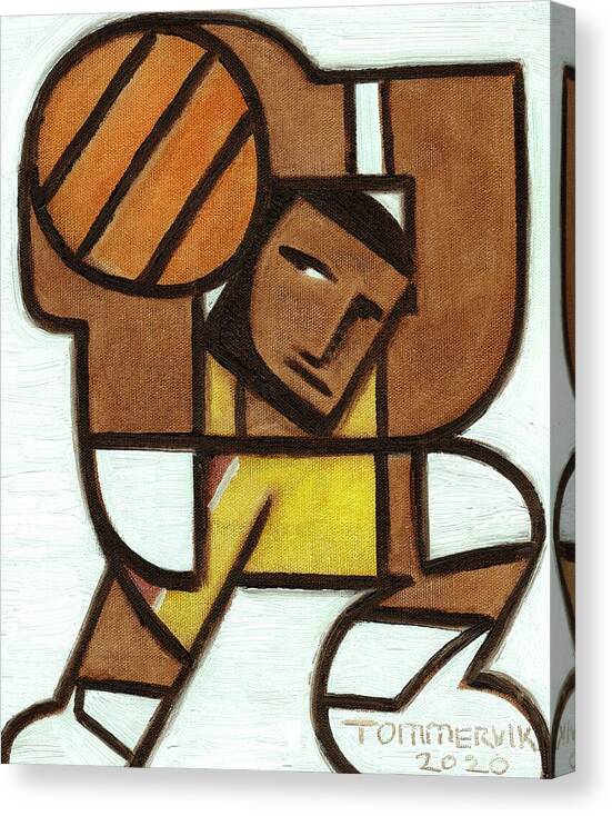 Lebron James Canvas Print featuring the painting Lebron James Shooting Basketball Art Print by Tommervik