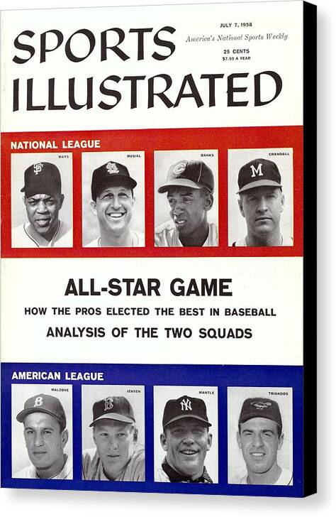St. Louis Cardinals Canvas Print featuring the photograph 1958 All Star Game Preview Sports Illustrated Cover by Sports Illustrated