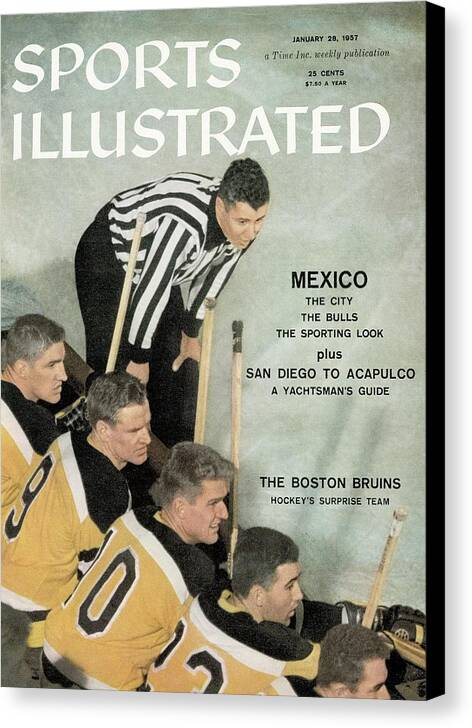 Magazine Cover Canvas Print featuring the photograph Boston Bruins Bench Sports Illustrated Cover by Sports Illustrated