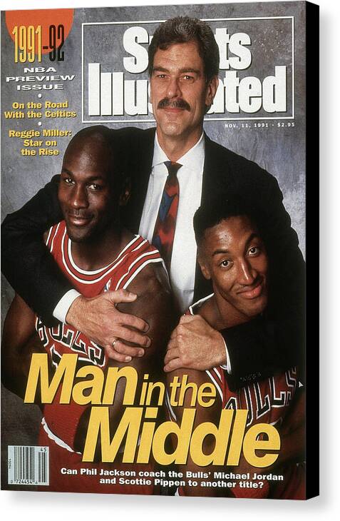 Chicago Bulls Canvas Print featuring the photograph Chicago Bulls Coach Phil Jackson, Michael Jordan, And Sports Illustrated Cover by Sports Illustrated