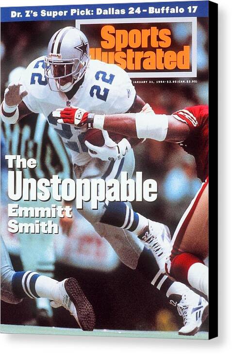 Magazine Cover Canvas Print featuring the photograph Dallas Cowboys Emmitt Smith, 1994 Nfc Championship Sports Illustrated Cover by Sports Illustrated