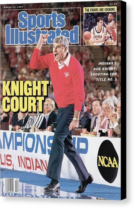 Magazine Cover Canvas Print featuring the photograph Indiana University Coach Bob Knight, 1987 Ncaa Midwest Sports Illustrated Cover by Sports Illustrated