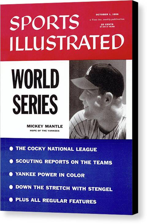 Magazine Cover Canvas Print featuring the photograph New York Yankees Mickey Mantle, 1956 World Series Preview Sports Illustrated Cover by Sports Illustrated