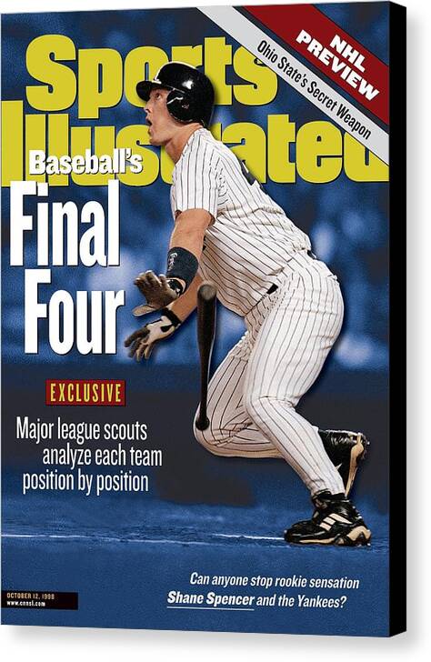 Magazine Cover Canvas Print featuring the photograph New York Yankees Shane Spencer, 1998 Al Division Series Sports Illustrated Cover by Sports Illustrated