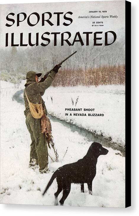 Magazine Cover Canvas Print featuring the photograph Pheasant Shoot In A Nevada Blizzard Sports Illustrated Cover by Sports Illustrated