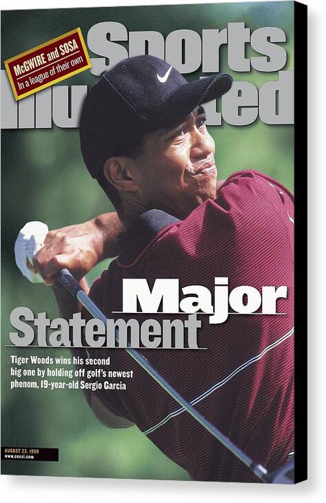 Magazine Cover Canvas Print featuring the photograph Tiger Woods, 1999 Pga Championship Sports Illustrated Cover by Sports Illustrated