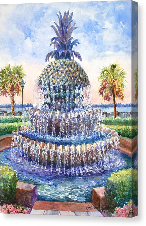 Charleston Canvas Print featuring the painting Charleston's Pineapple Fountain by Alice Grimsley