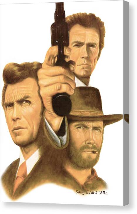 Detective Canvas Print featuring the pastel Clint Eastwood by Sally Evans