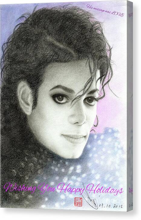 Greeting Cards Canvas Print featuring the drawing Michael Jackson Christmas Card 2016 - 007 by Eliza Lo